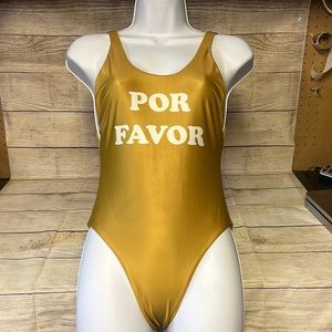 Gold Por Favor One Piece Bathing Suit